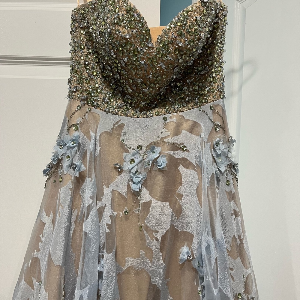 Baby blue and nude ball gown dress